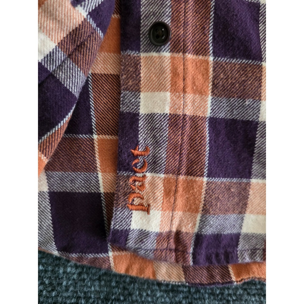 PACT Mila Women Flannel Shirt Small Orange Purple Plaid Organic Cotton Button Up - Picture 4 of 8